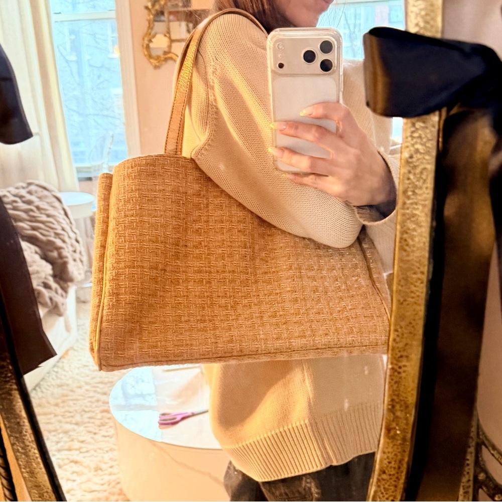 Sarah Stewart Delilah Tan and Gold Tweed Tote
